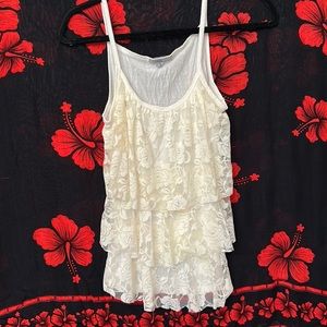 Tiered White Ruffled Floral Tank